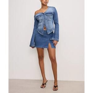 Good American Women's Denim Thigh-Slit Mini Denim Skirt, Blue, Size 12 0338